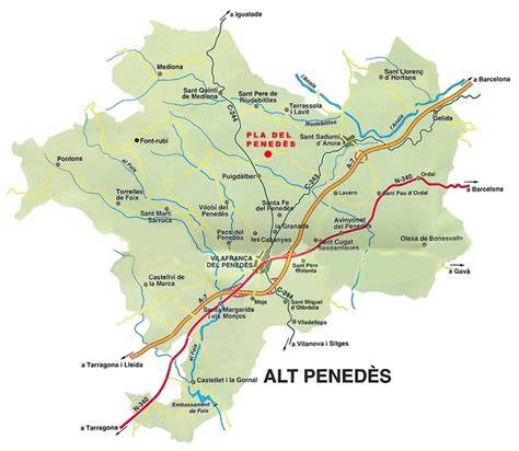 Mapa de la comarca del Baix Penedès en Cataluña