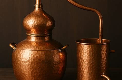 Alambique de cobre utilizado en la destilación de ron