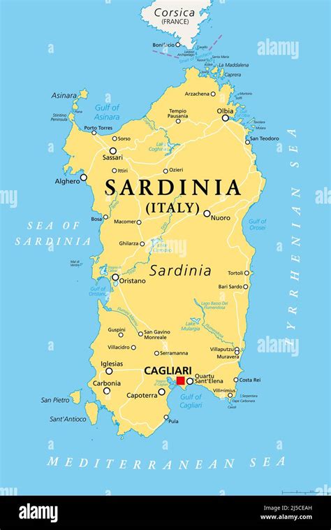 Mapa de Cerdeña destacando Cagliari