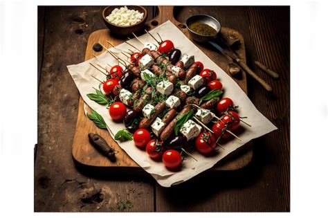 Brochetas de langostinos, tomates cherry y champiñones