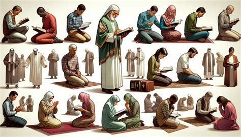 Representación de diferentes posturas de oración en la Biblia