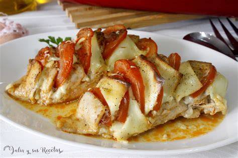 Pechugas de pollo gratinadas al horno con tomate y queso fundido