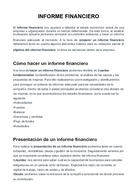 Ejemplo de un informe financiero de una empresa del sector de panadería