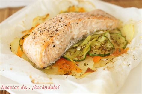 Papillote de salmón y verduras