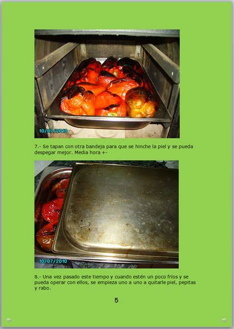 Proceso de asado de pimientos en horno de leña