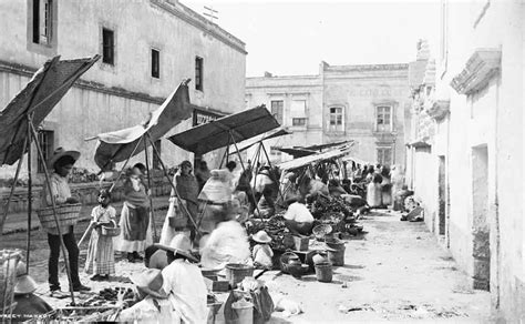 Tianguis mexicano en 1880 con venta de barbacoa