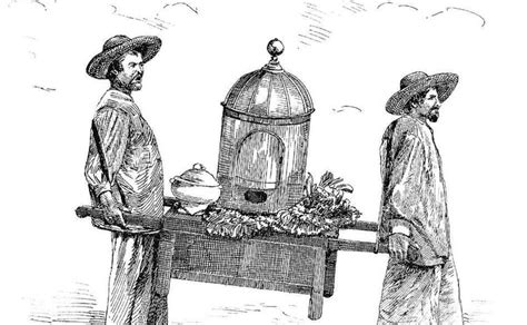 Vendedores ambulantes de barbacoa con horno portátil en el siglo XIX