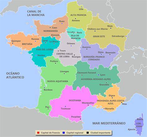 Mapa de las regiones de Francia destacadas en Le Dolmen (Bretaña, Normandía, Las Landas, Périgord)