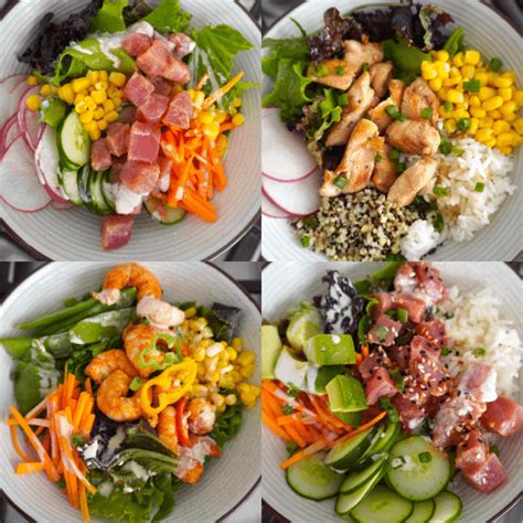 Variedad de poke bowls y wraps sin gluten en Blvr.