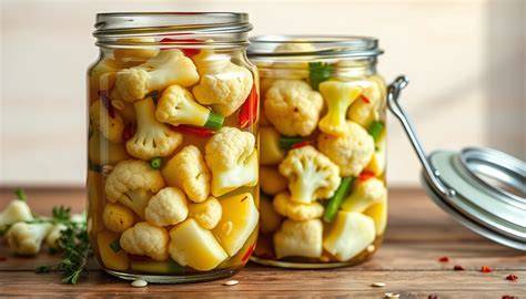 Frascos de coliflor encurtida