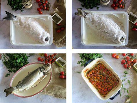 Lubina a la sal con tomates cherry