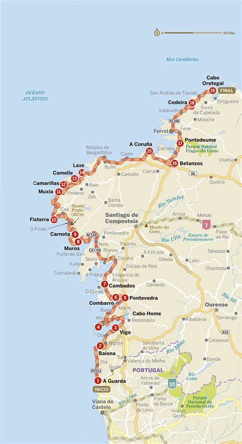 Mapa de la costa gallega destacando puertos pesqueros