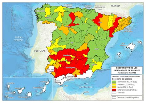 Mapa de España mostrando zonas afectadas por sequía