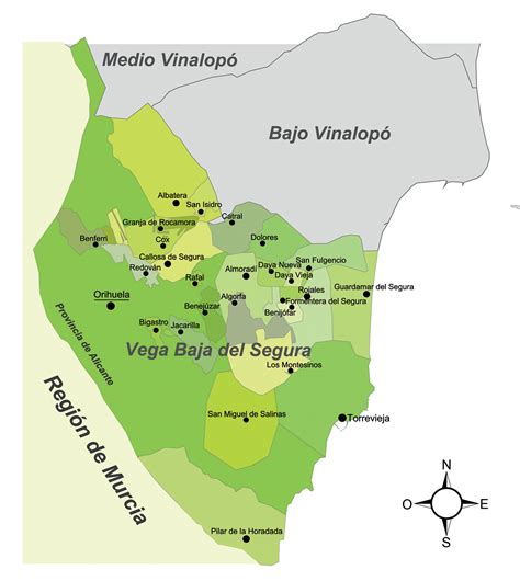 Mapa de la Vega Baja del Segura y sus cultivos