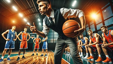Entrenador de baloncesto dando instrucciones a su equipo