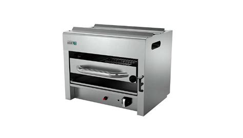 Esquema de una salamandra de cocina mostrando la resistencia superior y la zona de cocción inferior.