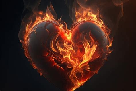 Representación visual de un corazón en llamas, simbolizando la pasión y el dolor entrelazados.