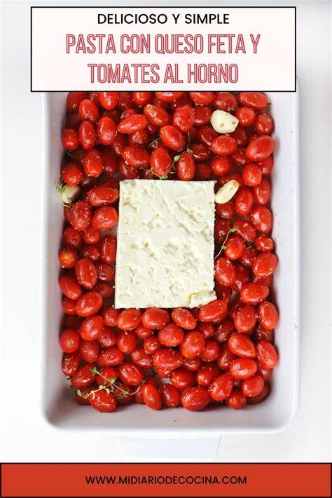 Esquema de los pasos para hacer feta y tomate al horno