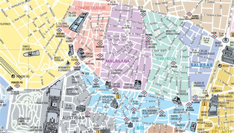 Mapa del barrio de Malasaña destacando zonas con alta concentración de panaderías y cafeterías