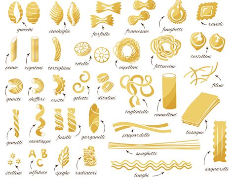 Infografía con diferentes formas de pasta rellena