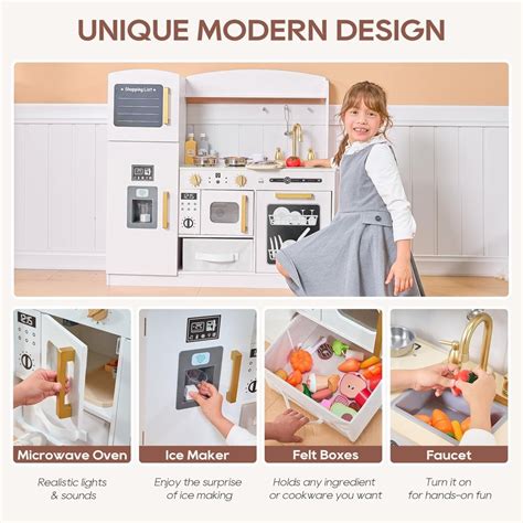 Detalle de cocina de juguete con accesorios de almacenamiento