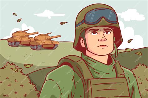 Ilustración de un soldado en un entorno de guerra, con expresión de angustia.