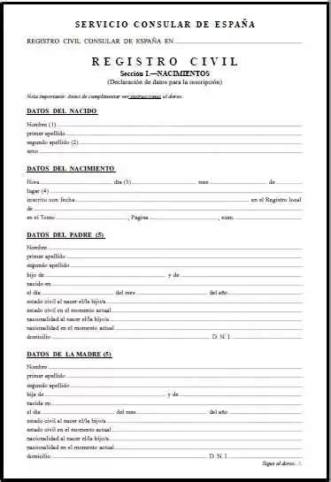 Formulario del Registro Civil