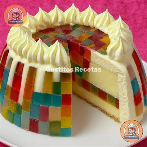 Tarta de gelatina mosaico colorida