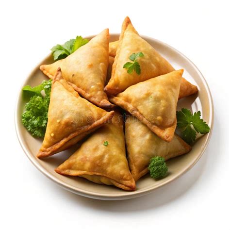 Samosas recién fritas en un plato, acompañadas de diferentes chutneys.