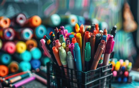 Gama de rotuladores y bolígrafos Faber-Castell sobre un escritorio de diseño