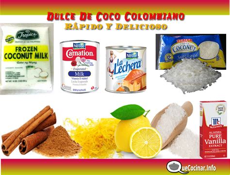 Ingredientes para dulce de coco colombiano