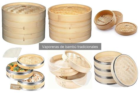 Diferentes tipos de vaporeras (bambú, eléctrica, inserto)