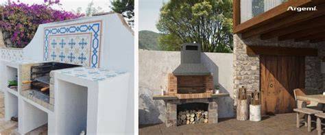 Esquema de ubicación ideal para barbacoa de obra en un jardín