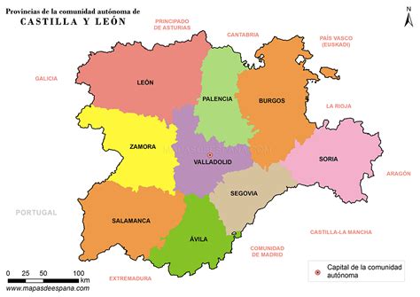 Mapa de España con las regiones de Castilla y León y Asturias destacadas