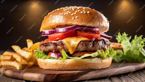 Hamburguesa gourmet con patatas fritas de Atipica