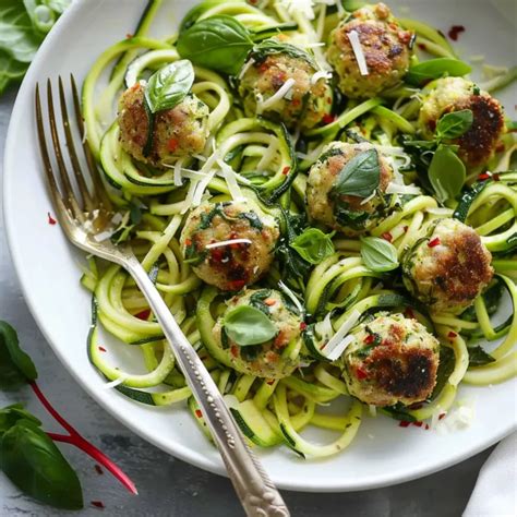 Albóndigas de pollo con fideos de calabacín