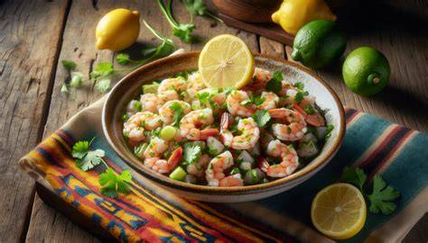 Plato de ceviche fresco con limón y cilantro