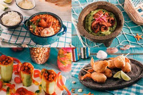 Tabla con diferentes botanas de mariscos