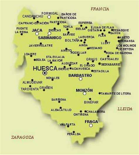 Mapa de la provincia de Huesca con el Somontano resaltado