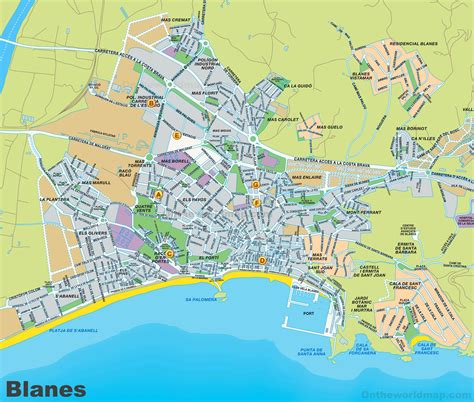 Mapa de Blanes con restaurantes destacados