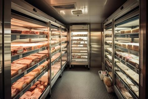 piezas de carne madurando en cámara frigorífica