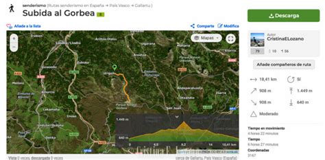 Perfil de altitud de la ruta al Gorbea