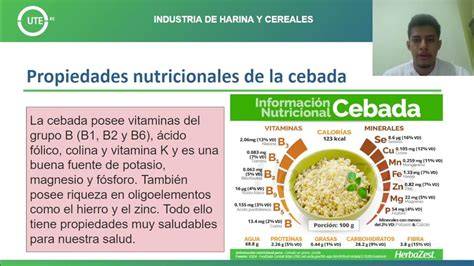 Tabla nutricional detallada de la cebada, mostrando vitaminas y minerales