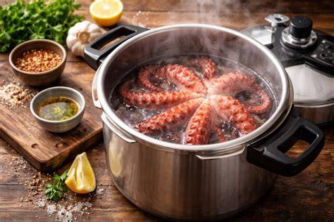Pulpo fresco en una olla antes de cocer
