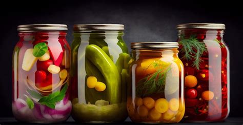 Variedad de vegetales encurtidos en frascos
