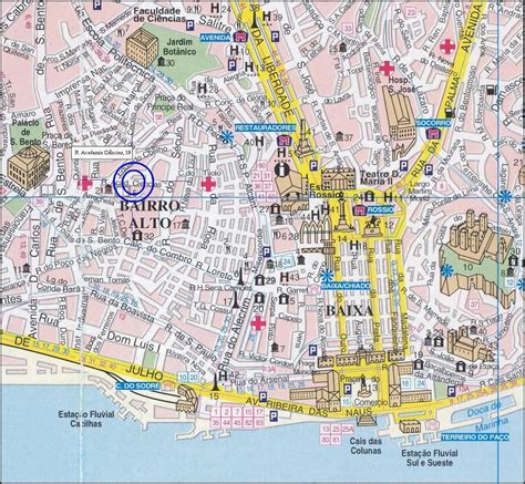 Plano de Lisboa con el Barrio Alto destacado