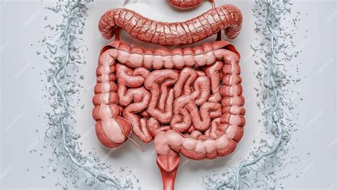 Ilustración del sistema digestivo humano con énfasis en el intestino