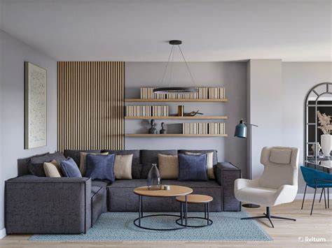 Combinación de azul pastel y madera oscura en un salón clásico