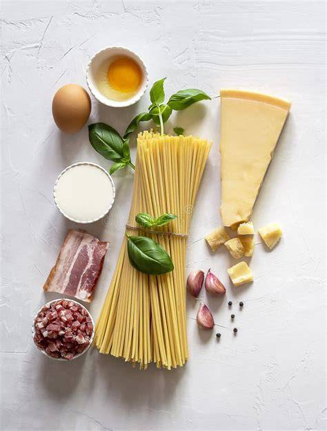Ingredientes frescos para pasta carbonara