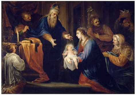 Ilustración de la Virgen María presentando a Jesús en el Templo